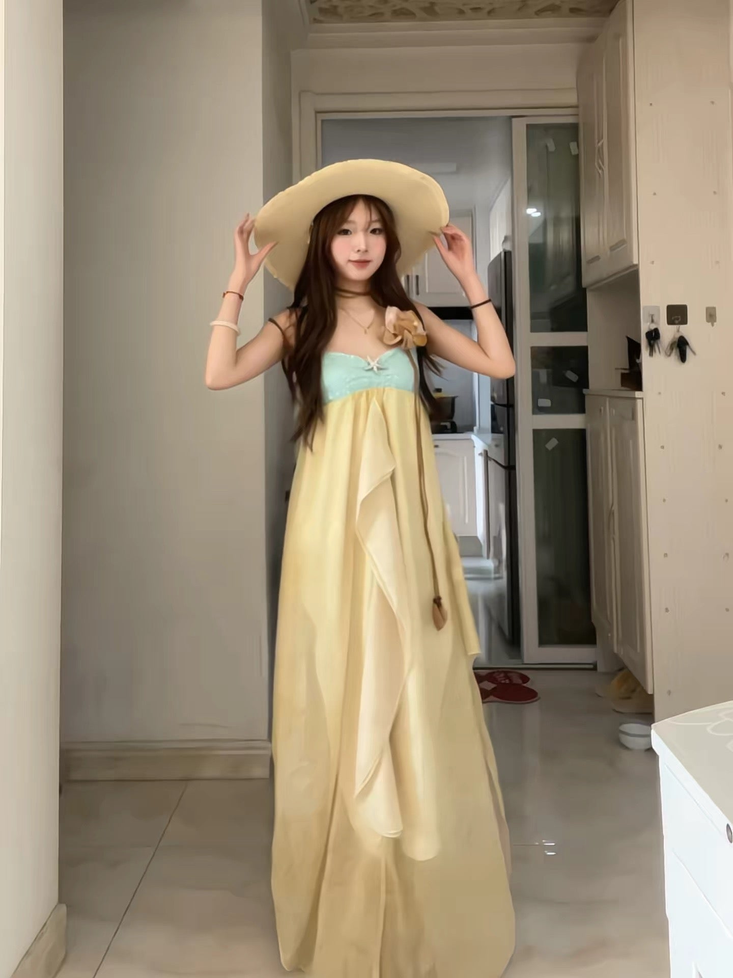Mint Yellow Tube Chiffon Maxi Long Dress