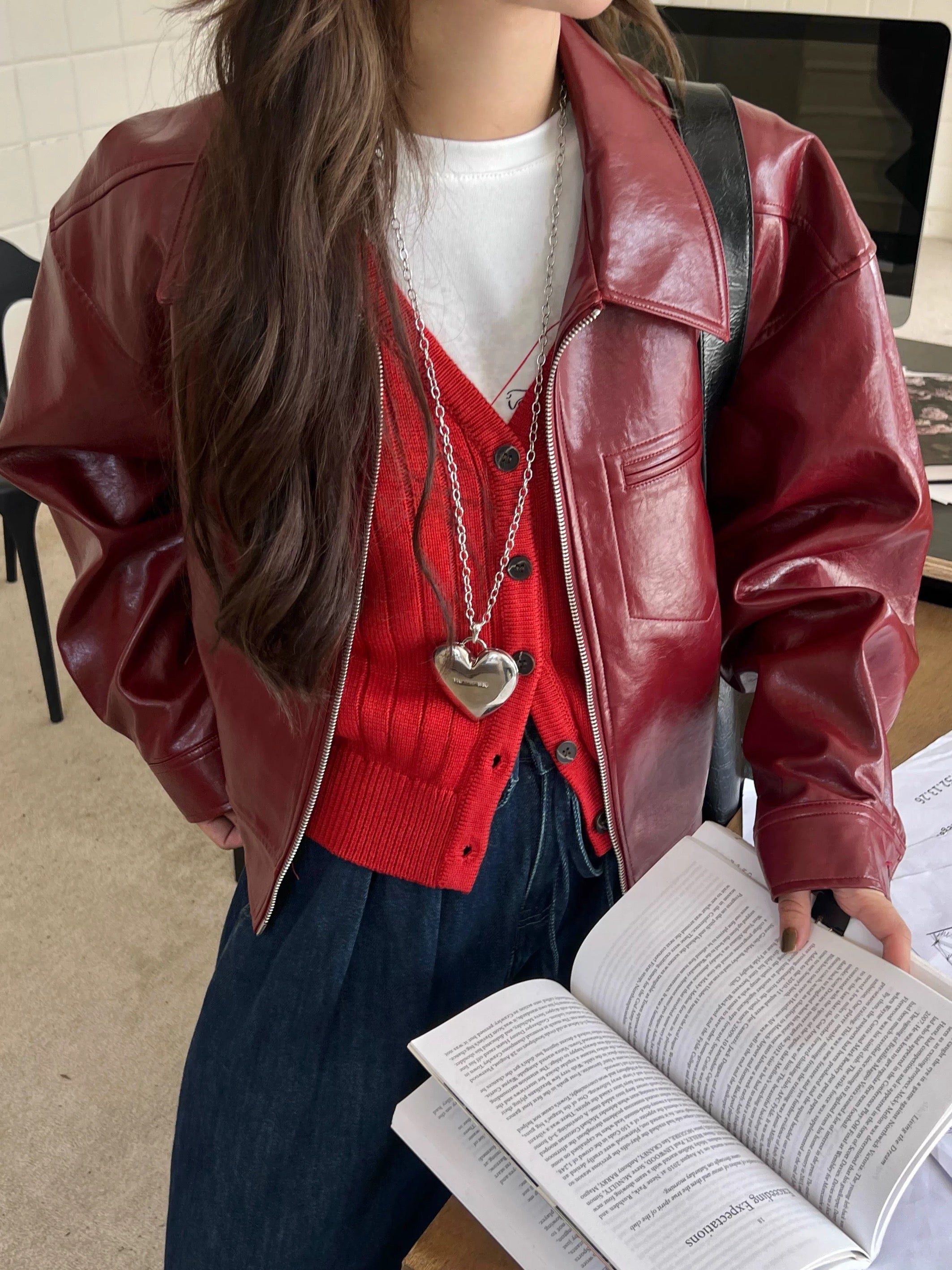 Red PU Leather Jacket
