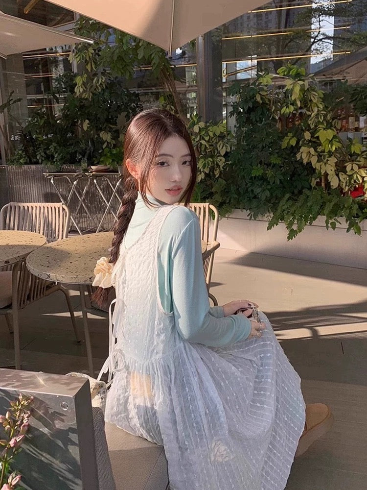 Two Wear Round Collar Lacey Sleeveless Thin Dress Cardigan