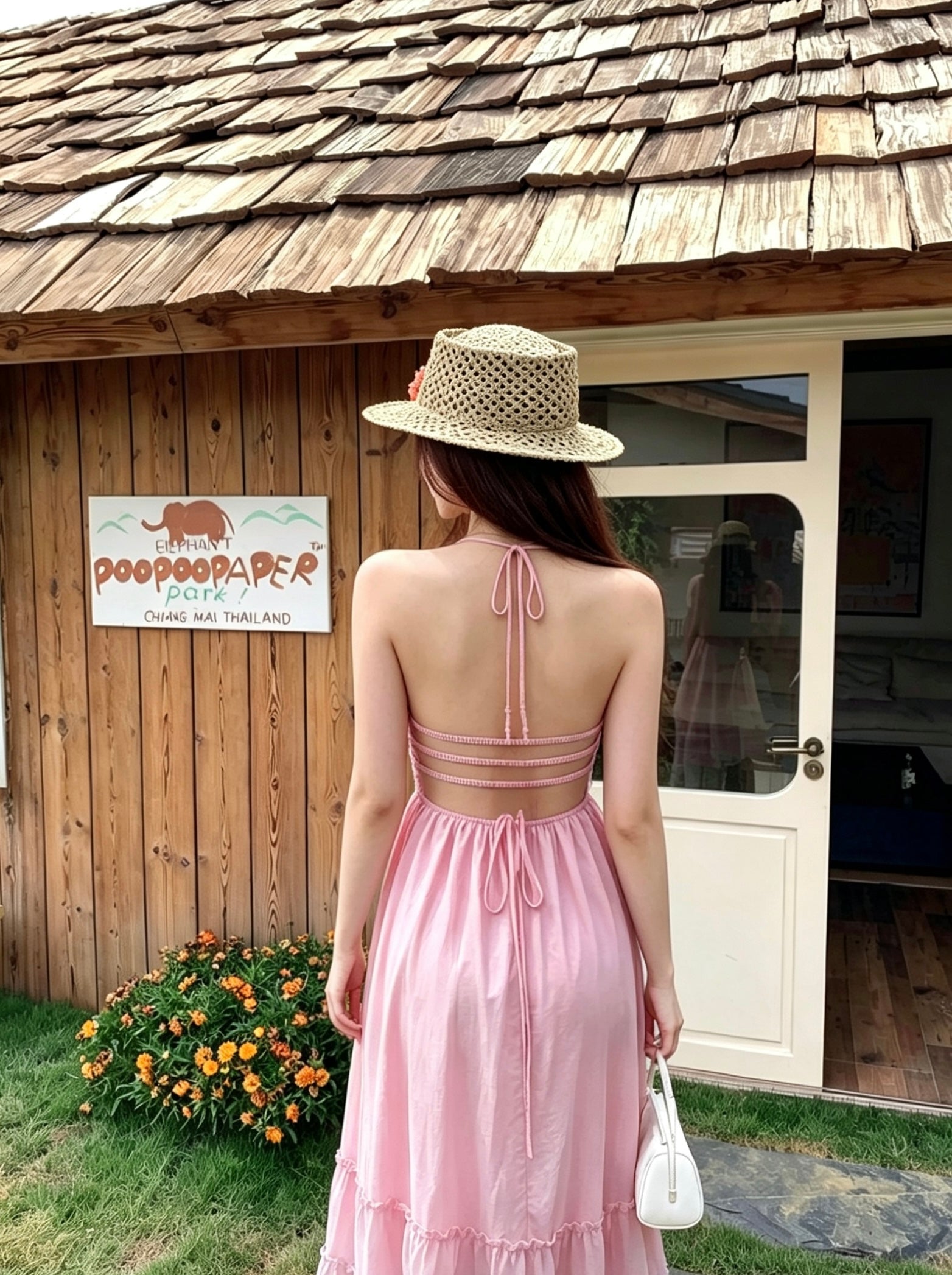 Ombre Pink Bareback Maxi Long Dress