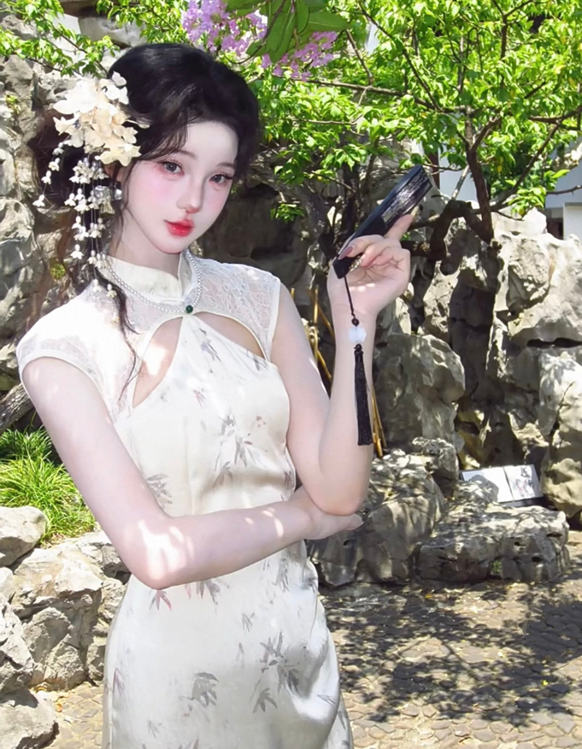 Beige Cheongsam CD030 Long Dress (XL)