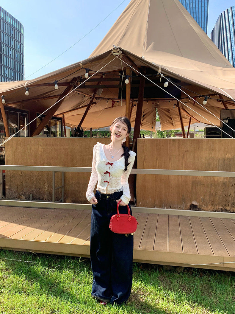 Red Bow Long Sleeve Top