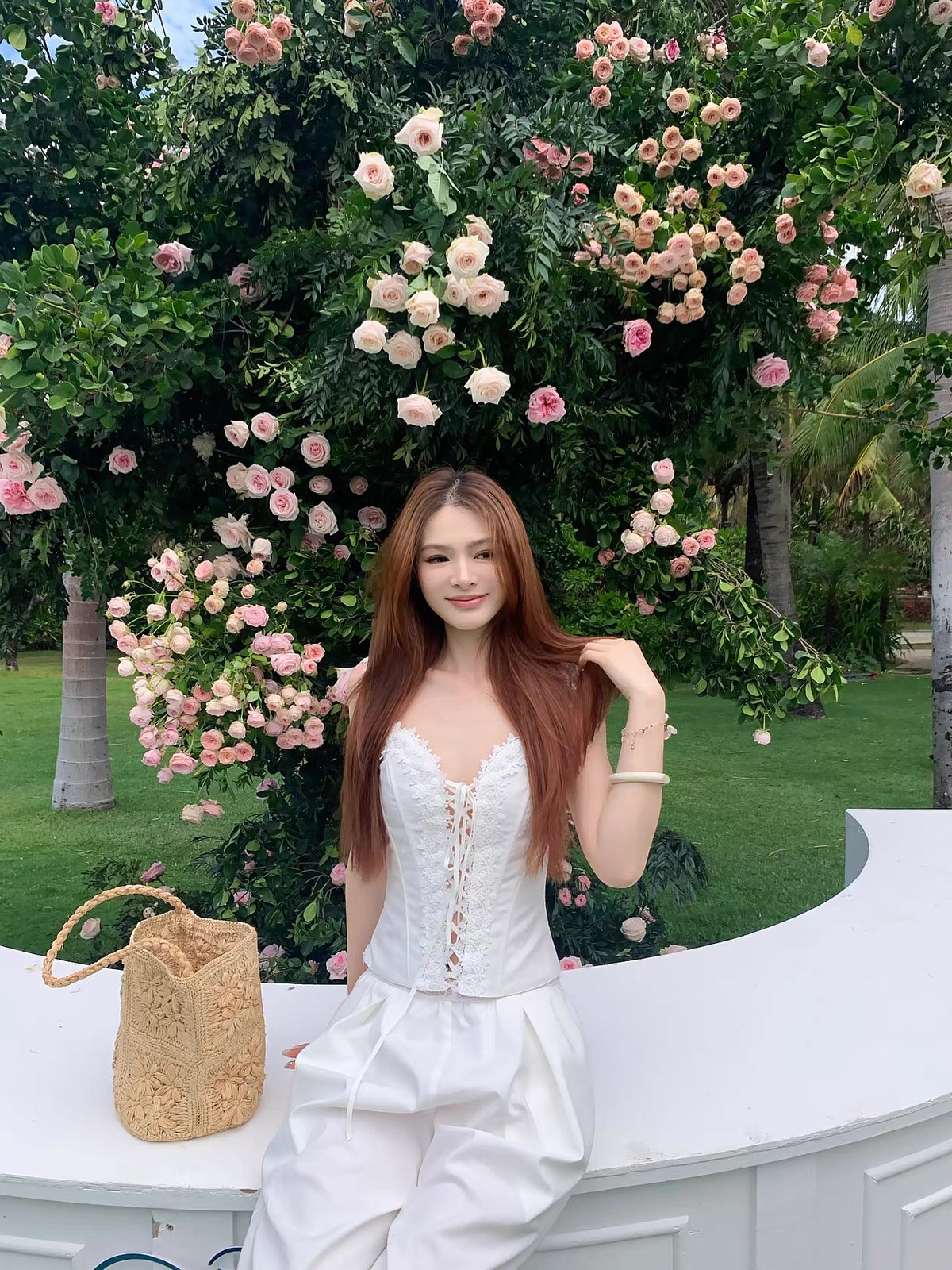 White Lace Up Strap Top