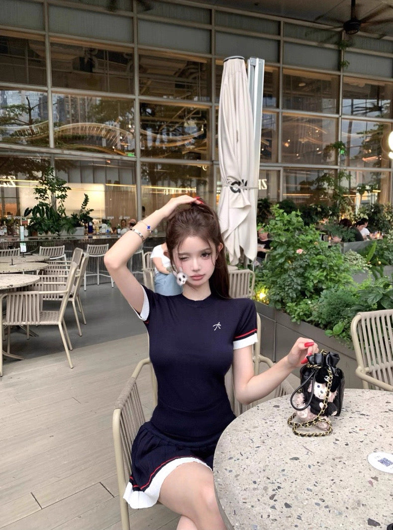 Knitted Top + Skirt Two Pieces Set