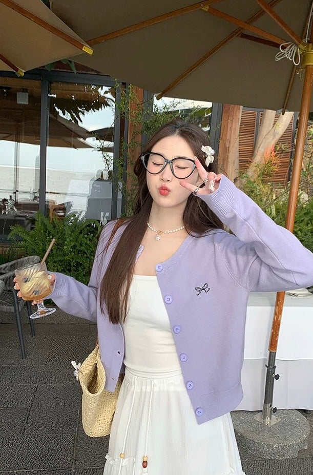 Ribbon Logo Long Sleeve Cardigan Top