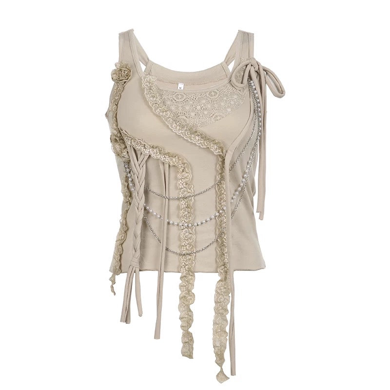 Beige Sleeveless Chains Top