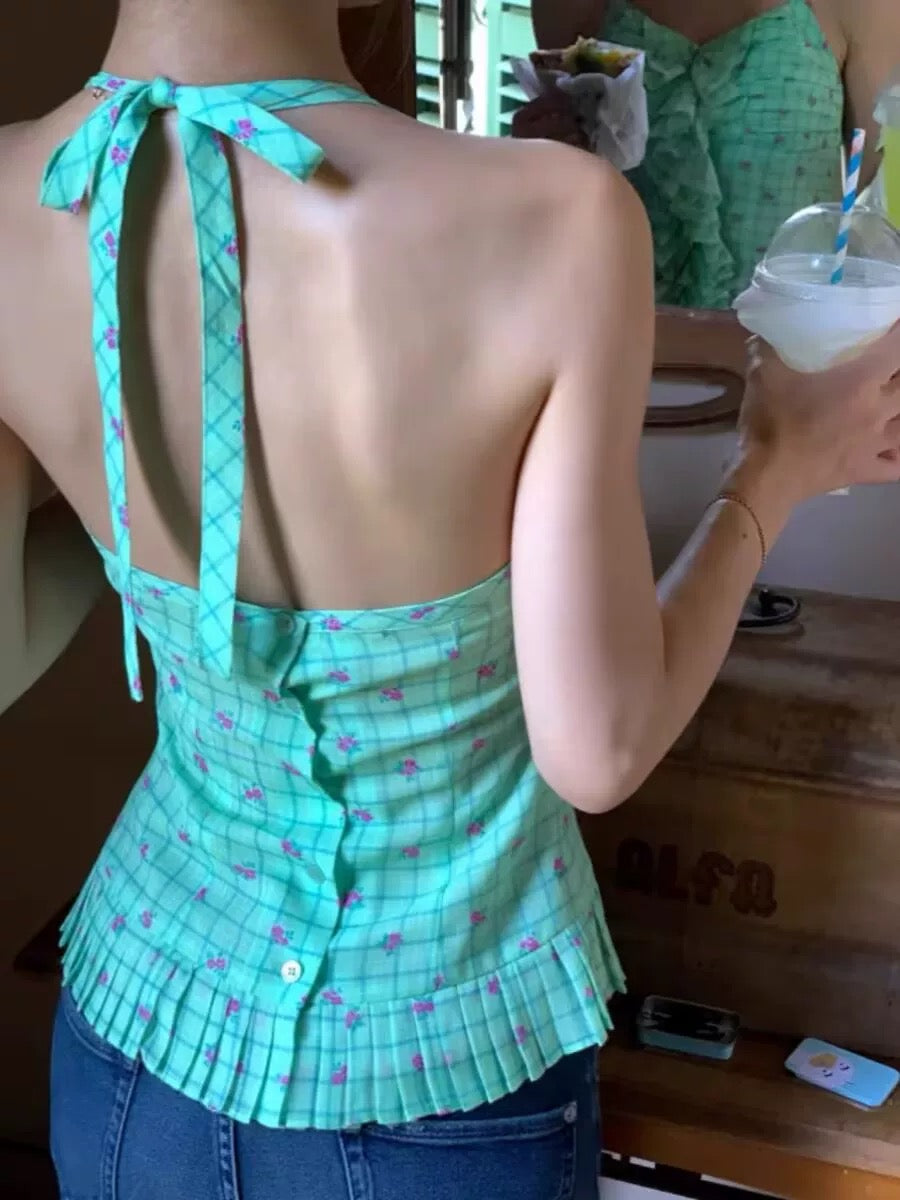 Pink Flo Ruffles Green Top
