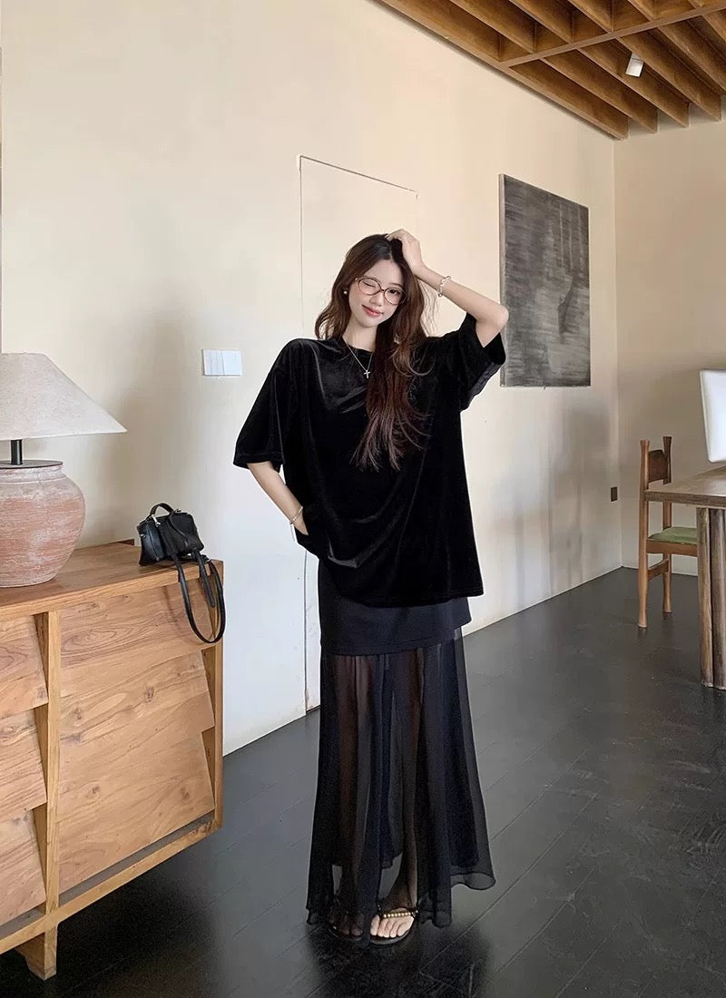 Black Velvet Tee Top