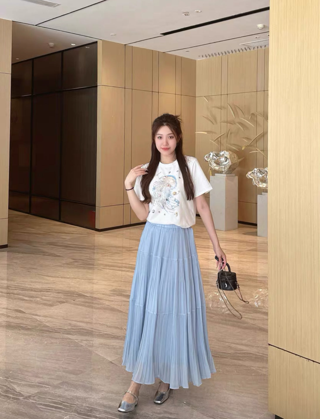 Pleated Chiffon Maxi Long Skirt