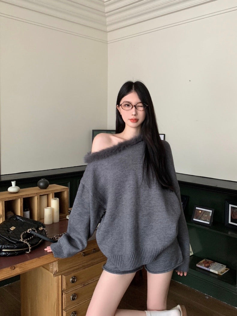 Knitted Top + Shorts Two Piece Set