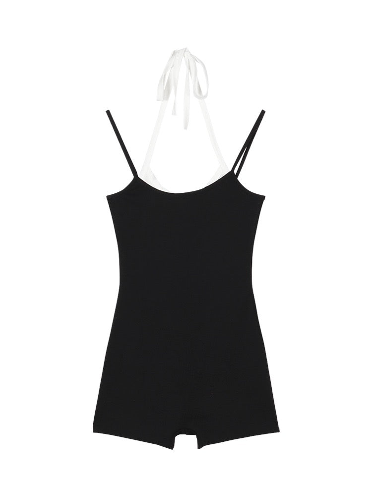 White Black Strap Romper