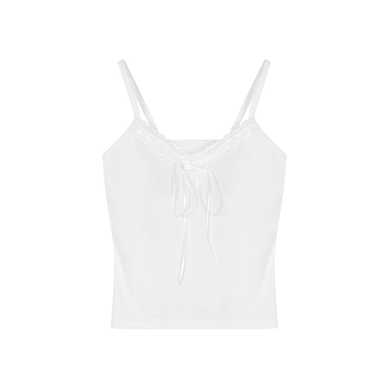 Mini Ribbon Basic Sleeveless Strap Top (white)