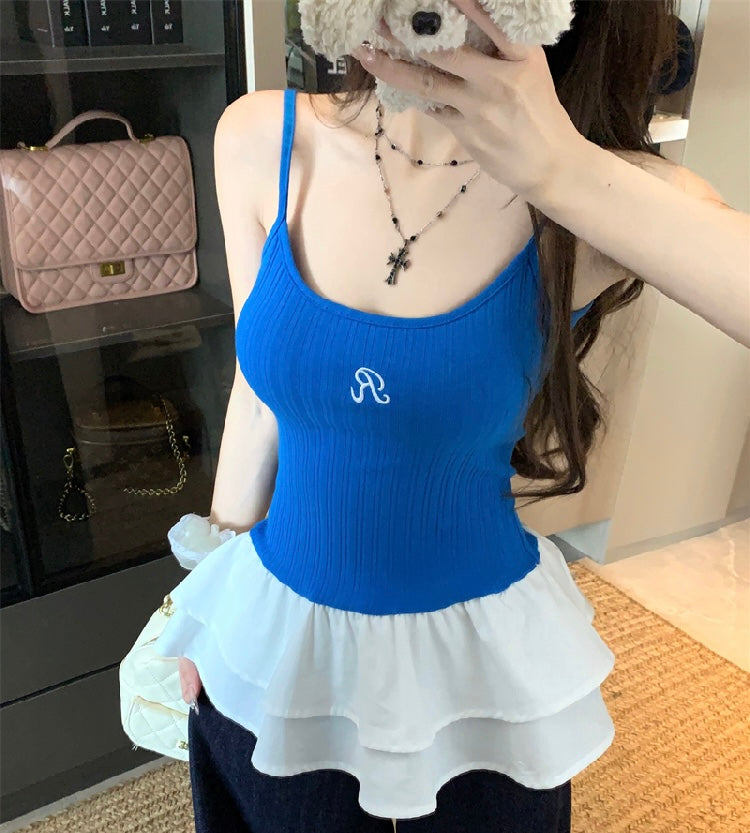 Mini White Layered Bottom R Strap Top (Red - S, L, Blue - S)