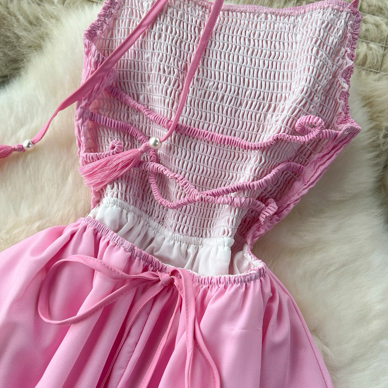 Ombre Pink Bareback Maxi Long Dress