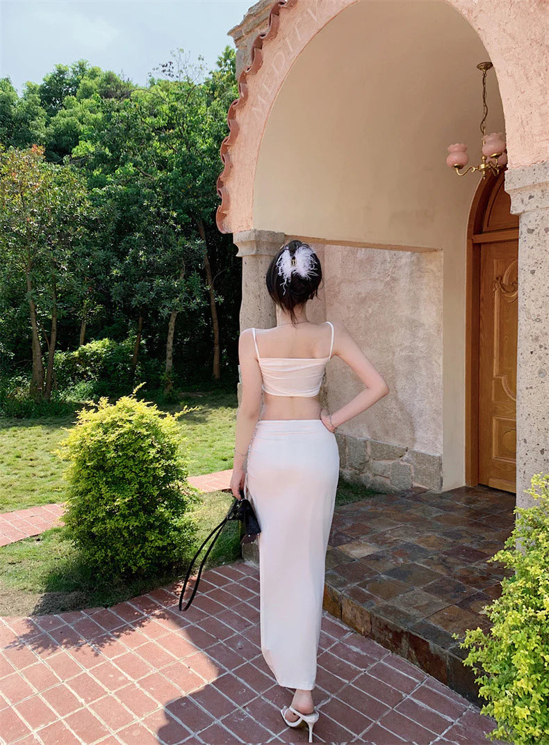 Side Waist Cut Long Dress (S)