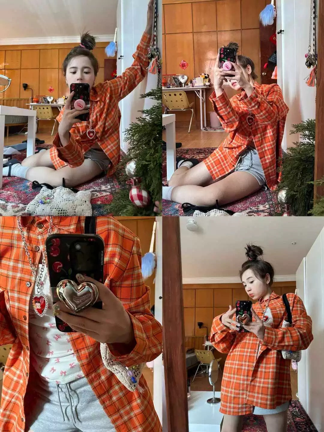 Orange Ginham Long Sleeve Shirt