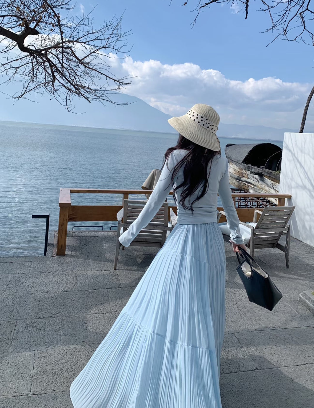 Pleated Chiffon Maxi Long Skirt