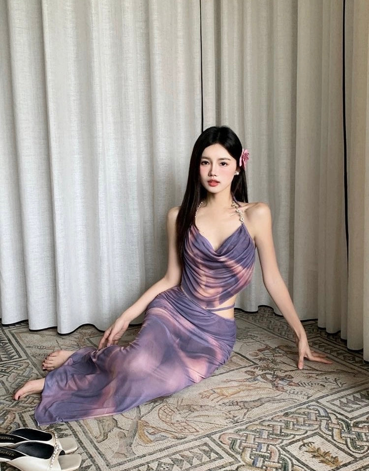 Ombre Mint Blue/ Purple Bikini BK26 Three Piece Set (S)