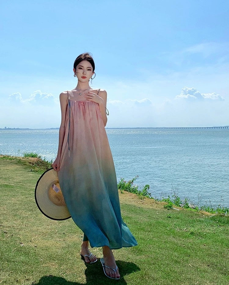 Ombre Pink Blue Long Dress