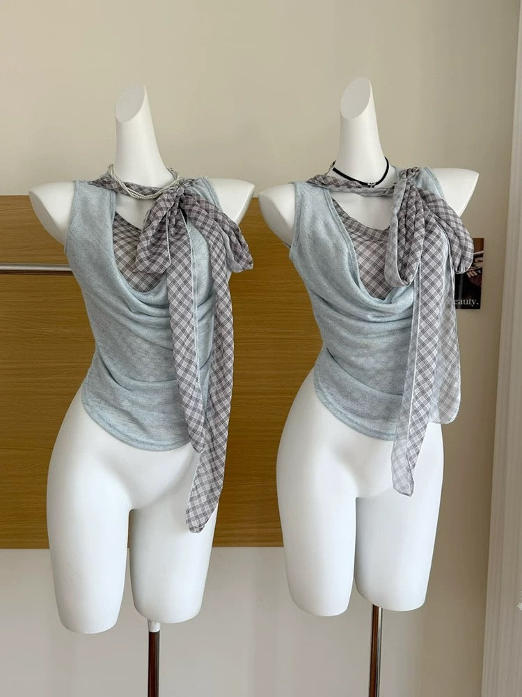 Sleeveless Blue Grey Top