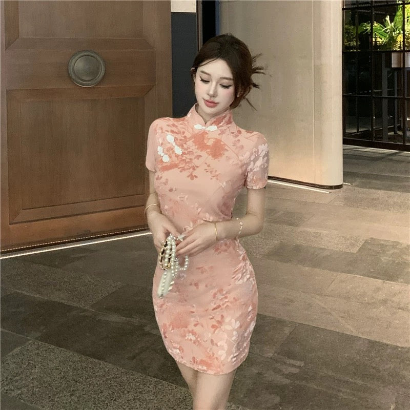 Pink Velvet Cheongsam CD003 Short Dress (S)