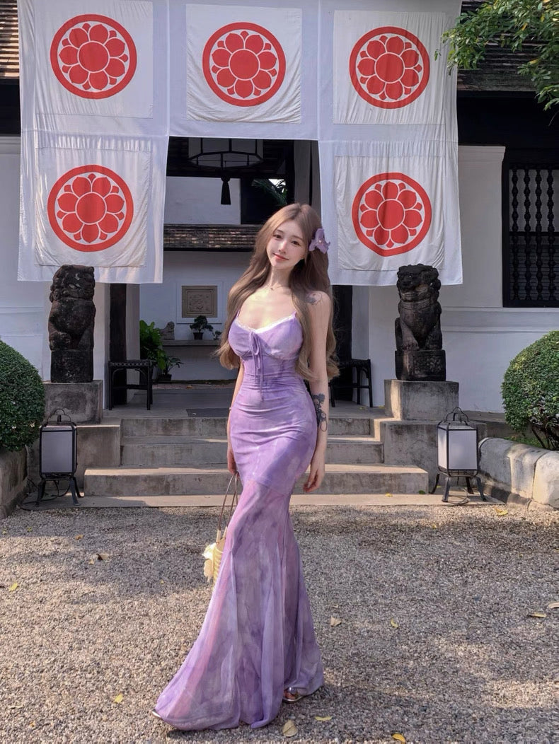 Lace Collar Blue, Purple Long Dress (S, M)
