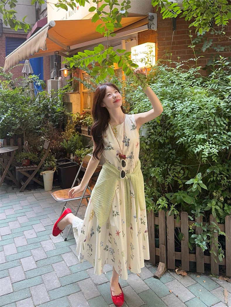 Mini Floral Beige Long Dress