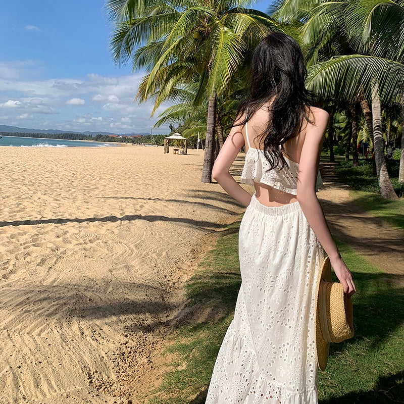 Evely Waist Cut White Maxi Dress (L)