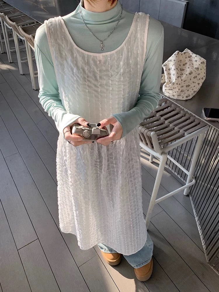 Two Wear Round Collar Lacey Sleeveless Thin Dress Cardigan