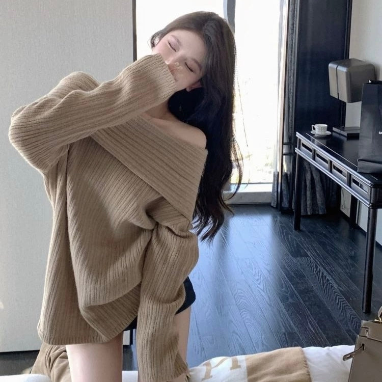 Off Shoulder Knitted Long Sleeve Top