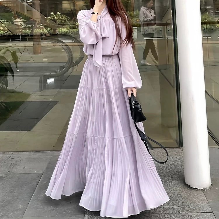 Pleated Chiffon Maxi Long Skirt
