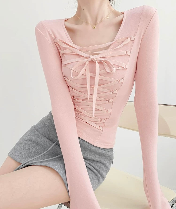 Lace Up Long Sleeve Top
