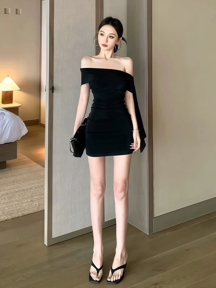 Black Off Side Shoulder Tube Dress