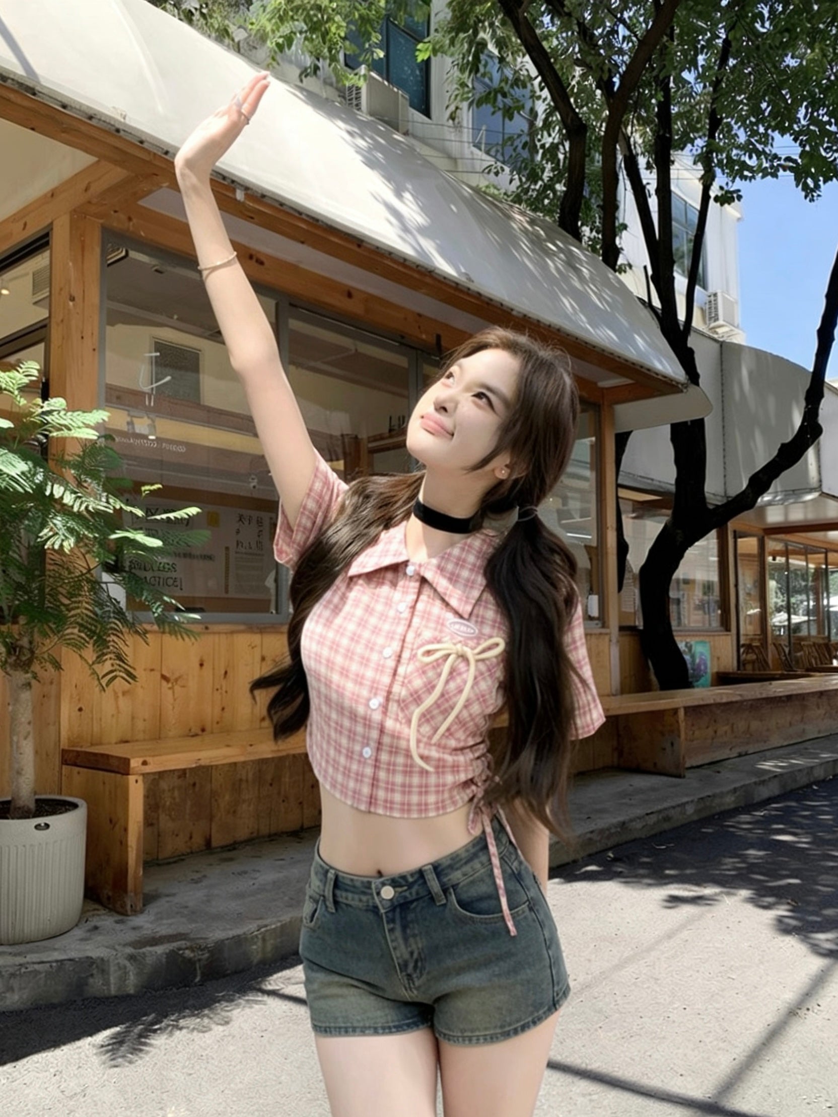 Ribbon Pocket Pink Shirt Top