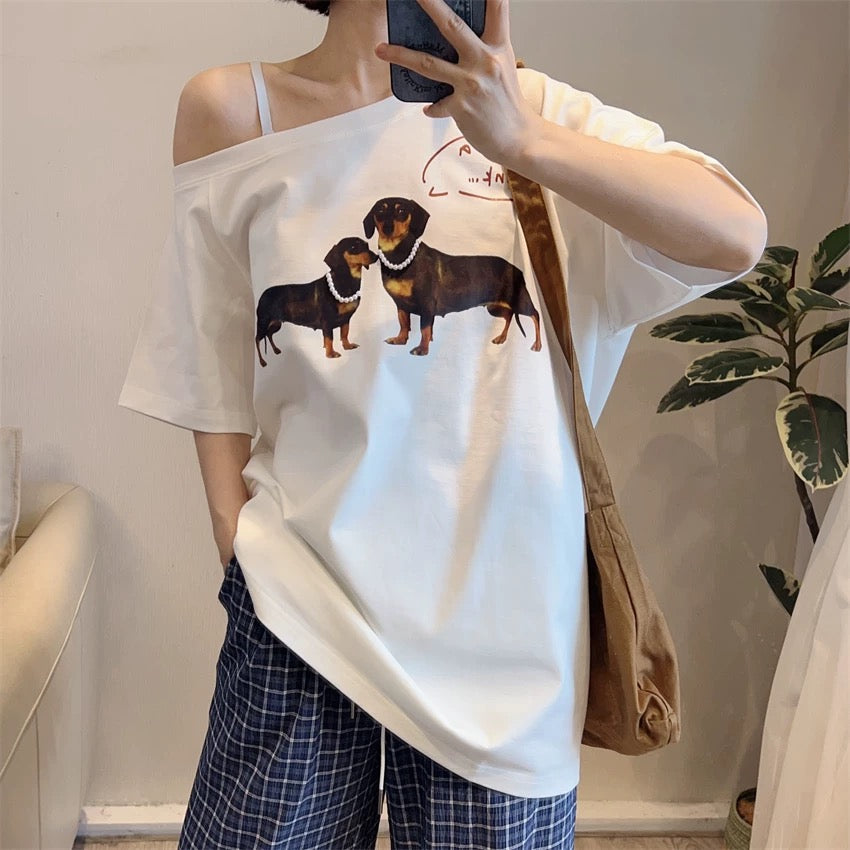 Dachshunds Off Side Shoulder Top Tee