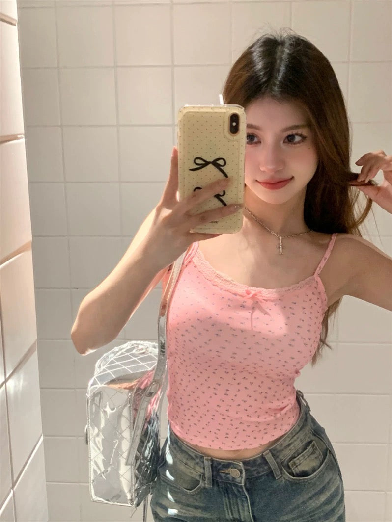 Mini Flower Basic Sleeveless Strap Top