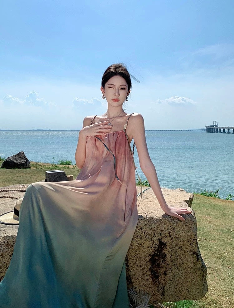Ombre Pink Blue Long Dress