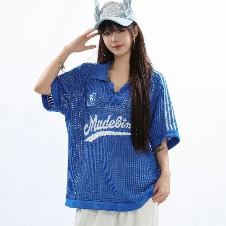 Knitted Ball Top (Cream White, Blue)