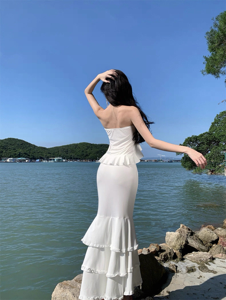 White Tube Top + Skirt Two Pieces Set