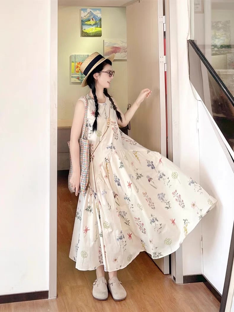 Mini Floral Beige Long Dress
