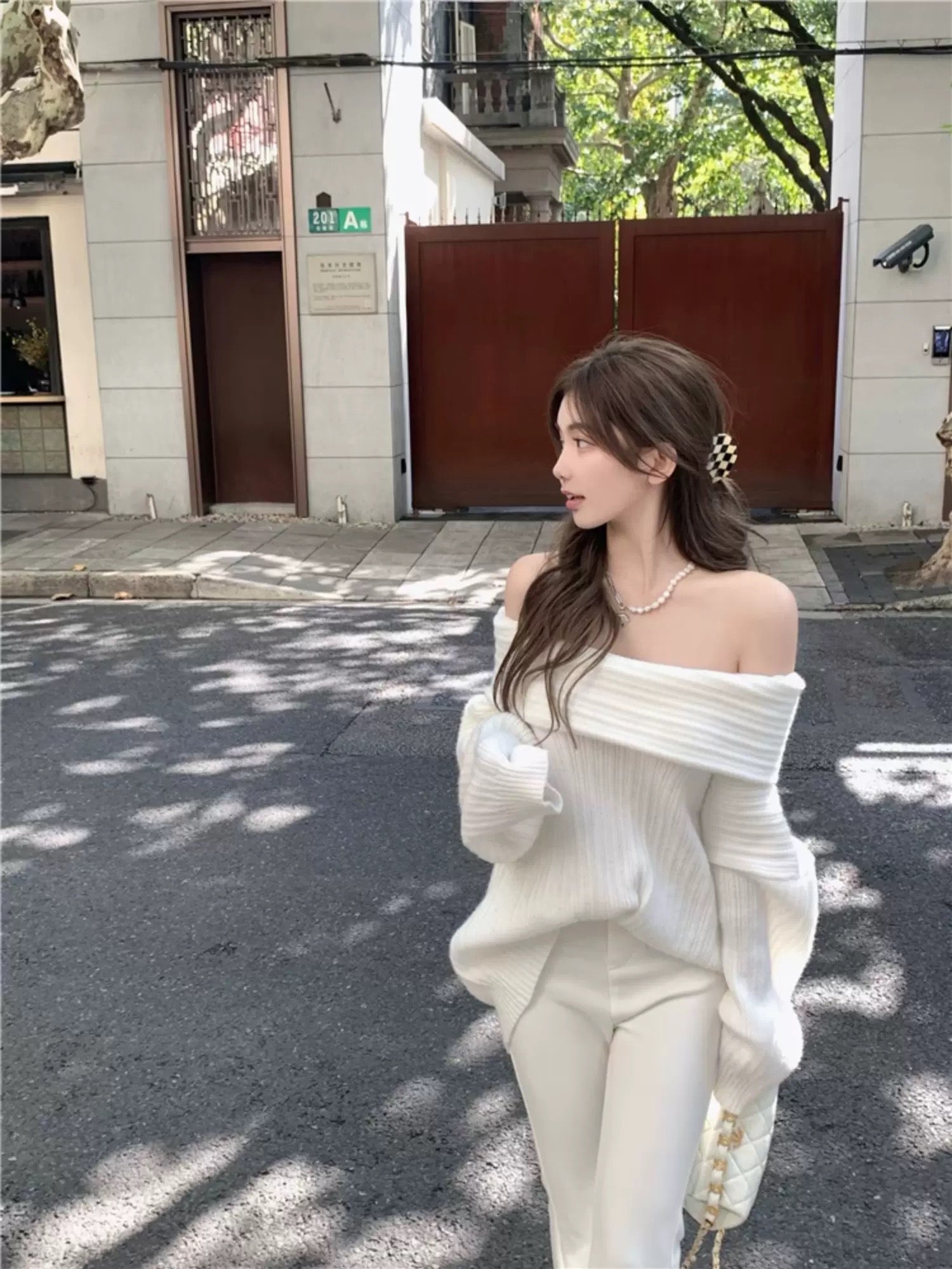 Off Shoulder Knitted Long Sleeve Top