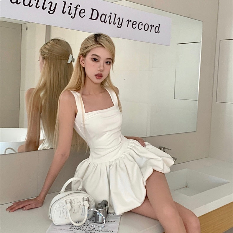 Enan Lantern Mini Dress (White)