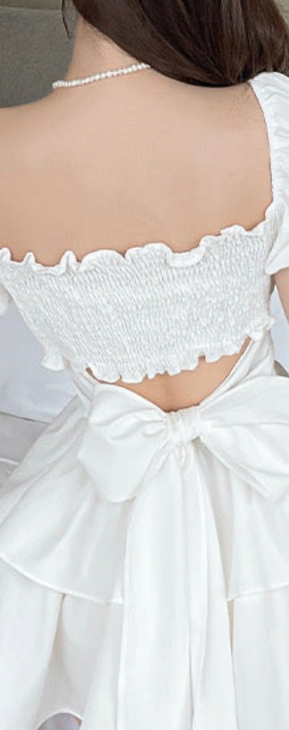Long Puff Sleeve Two Wear White Dress