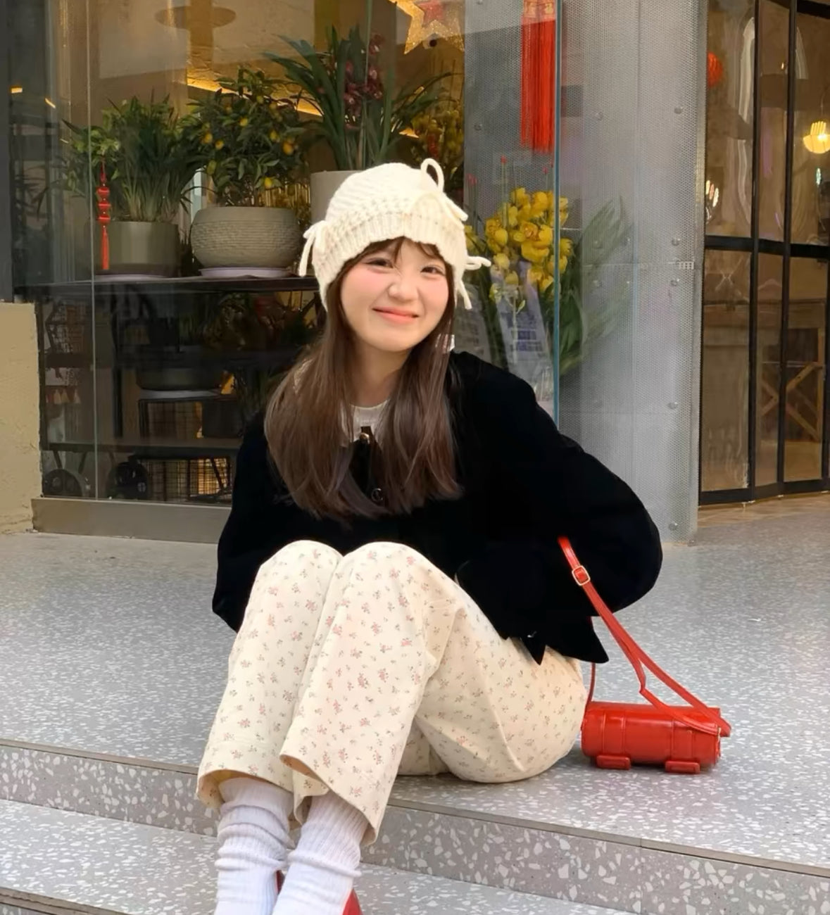 H27 Ribbon Knitted Embroidery Hat