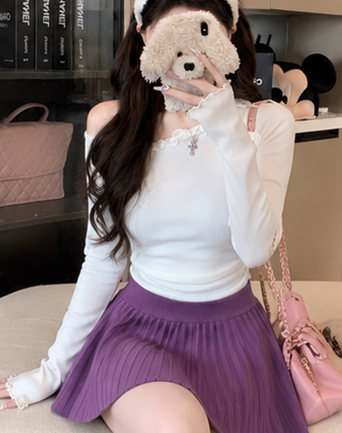 Purple High Waist Knitted Skirt
