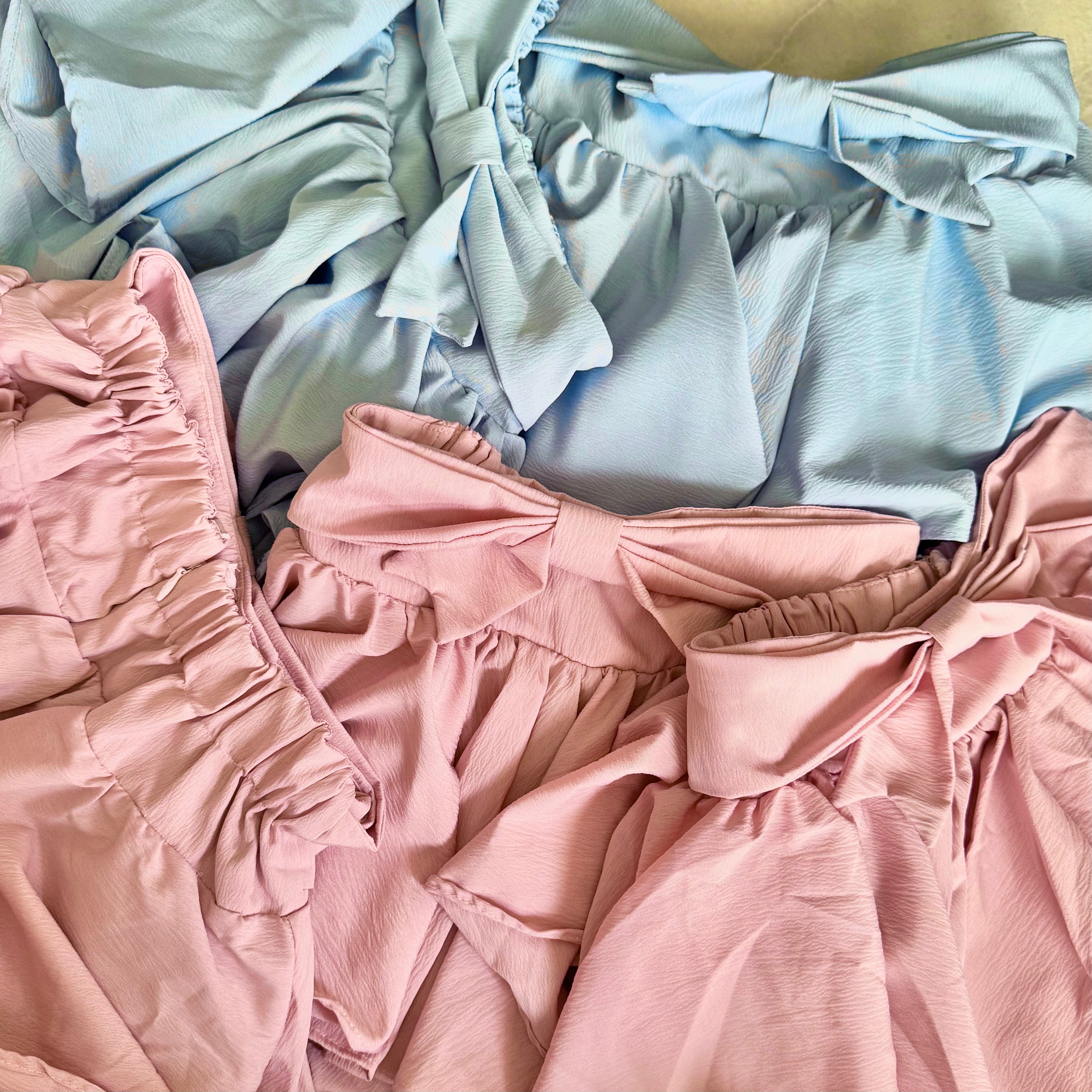 Bow Layered Mini Skirt (Blue, Pink) XS to S
