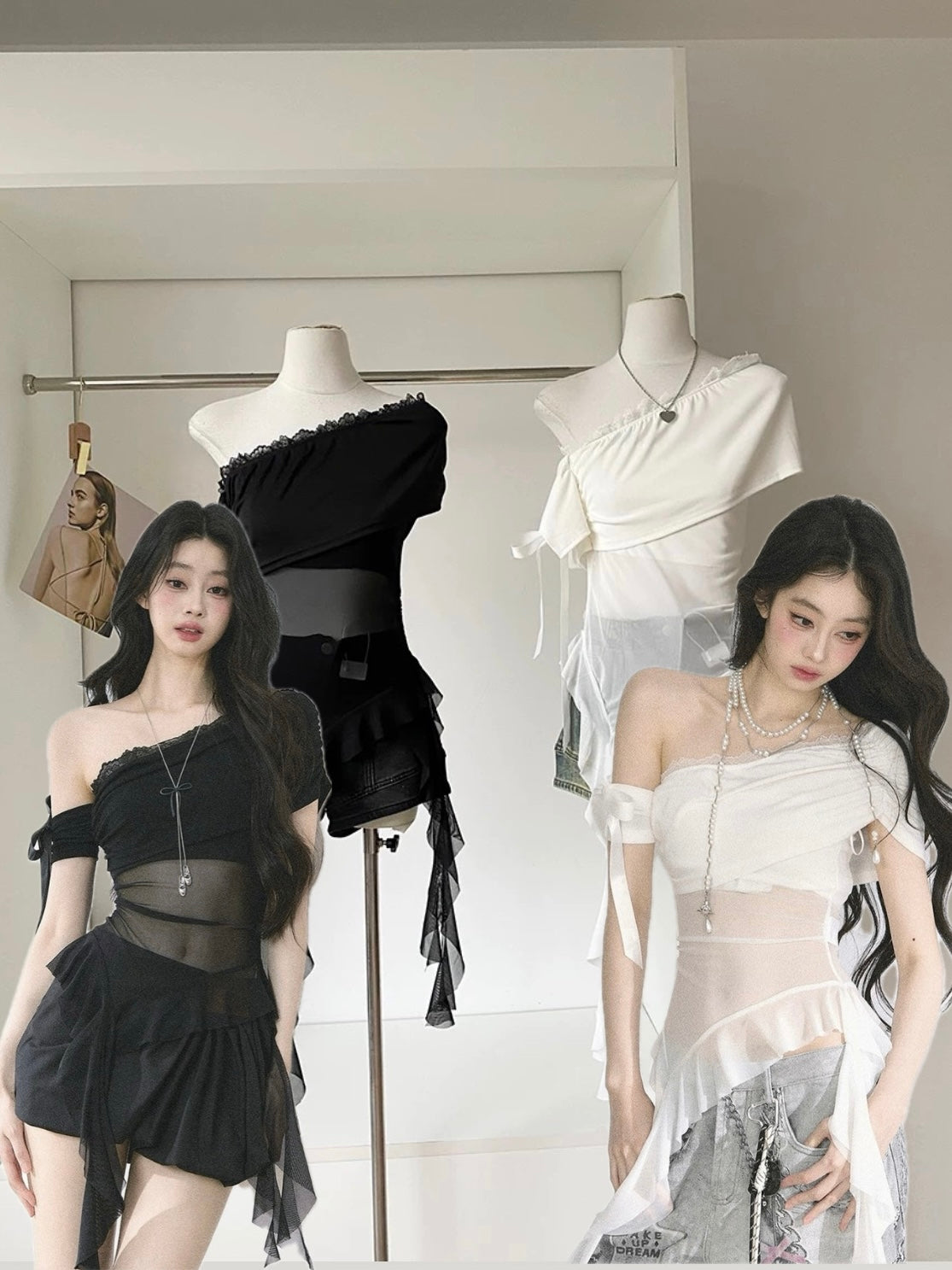 Laces Mesh Side Off Shoulder Sleeve Top