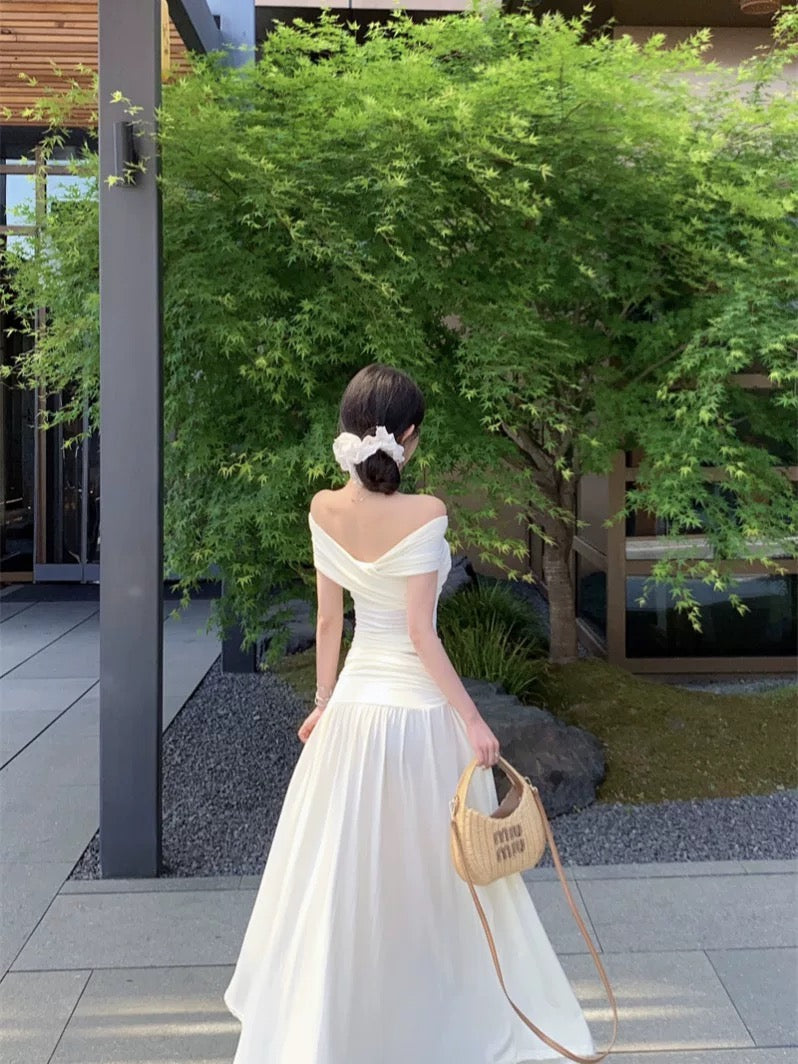 Cream Off Shoulder Top + Long Skirt Two Pieces Set