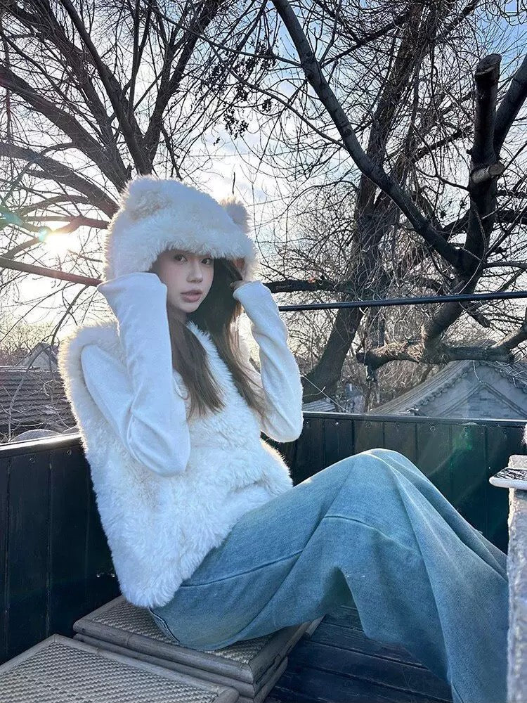 Teddy Furry White Vest Top