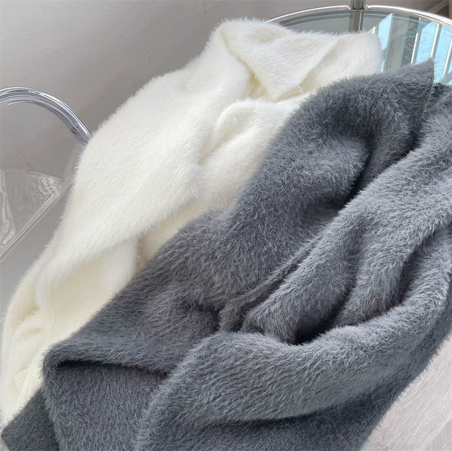 Amelia Fuzzy Long Cardigan Top/ Outerwear (Cream)